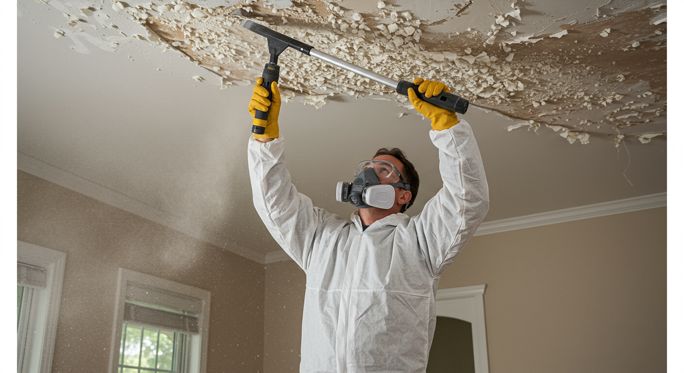Contractor Removing Popcorn Ceiling