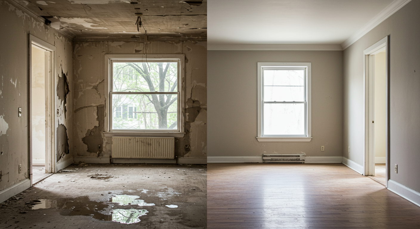 Happy family in a restored living room
